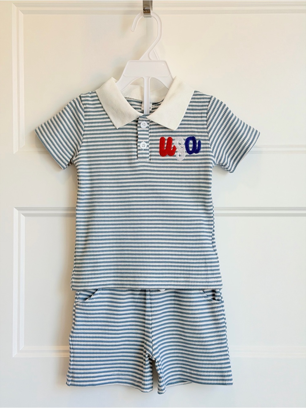 Striped Blue & White Polo Matching Set for Kids